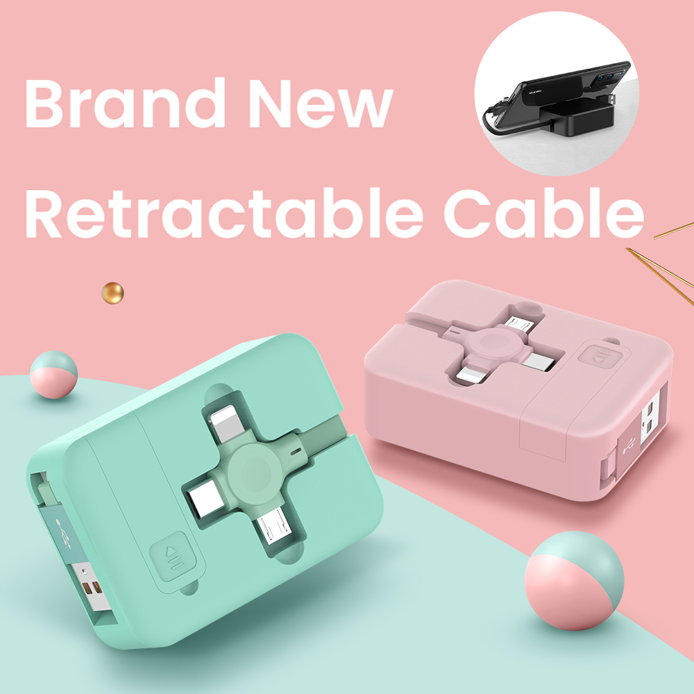4 In 1 Retractable USB Cable Creative Macaron Type C Micro Cable For I Phone With Phone Stand Charging Data Cable Line Storage Box SPU: CJSJ1040798 image 4
