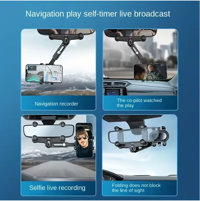 360° Rotating Car Rearview Mirror Phone Holder image 1