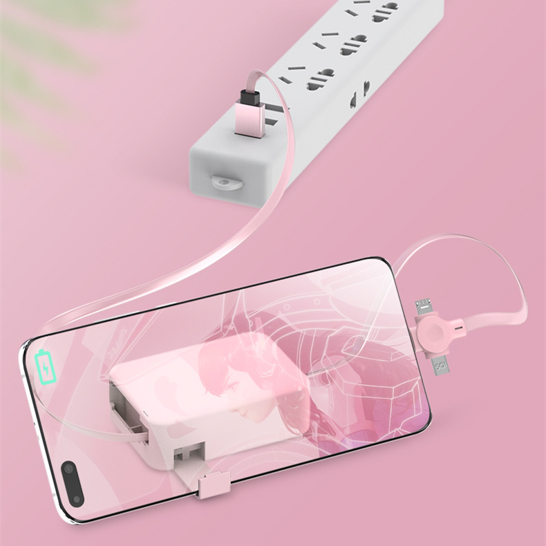 4 In 1 Retractable USB Cable Creative Macaron Type C Micro Cable For I Phone With Phone Stand Charging Data Cable Line Storage Box SPU: CJSJ1040798 image 1