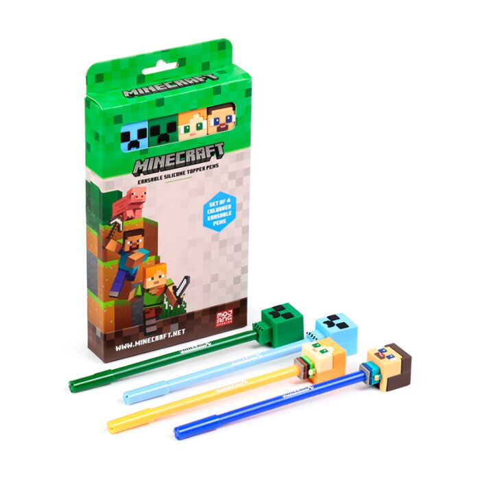 Set of 4 Erasable Pens with Silicone Topper - Minecraft Chibi image 3