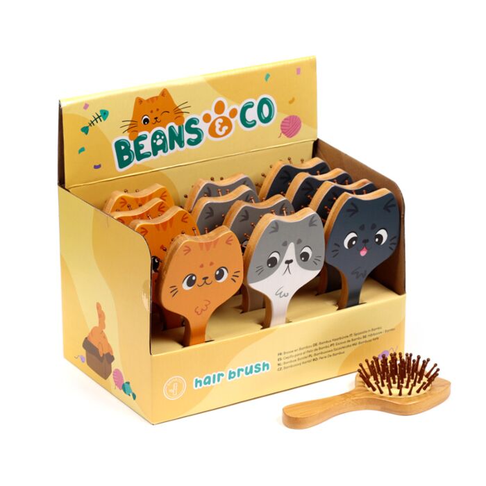 Bamboo Shaped Hair Brush - Beans & Co Cats image 0