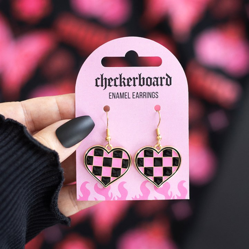 Checkerboard Heart Earrings image 0