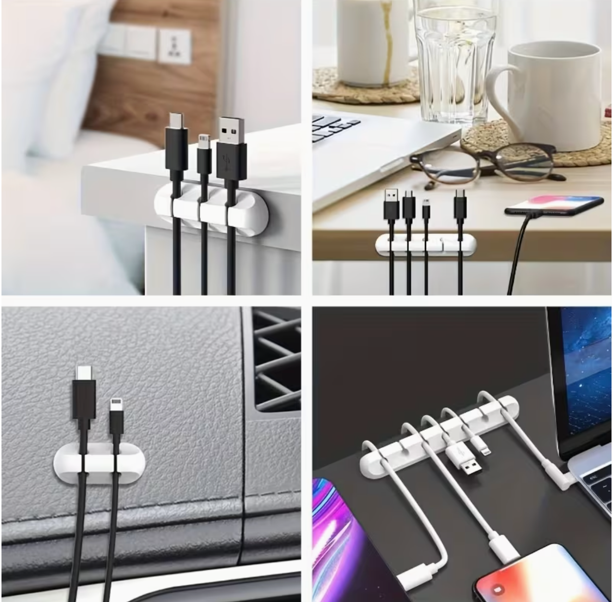 Hole USB Cord Management Box with Clips | Desk, Car, Home & Office Cable Storage image 3