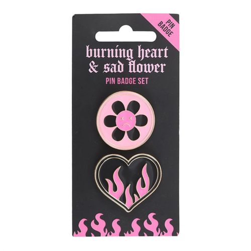 Burning Heart and Sad Flower Pin Badge Set image 3