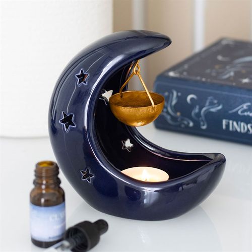 Blue Crescent Moon Hanging Oil Burner image 0