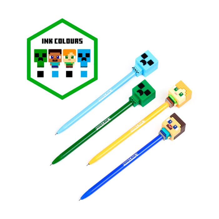 Set of 4 Erasable Pens with Silicone Topper - Minecraft Chibi image 2