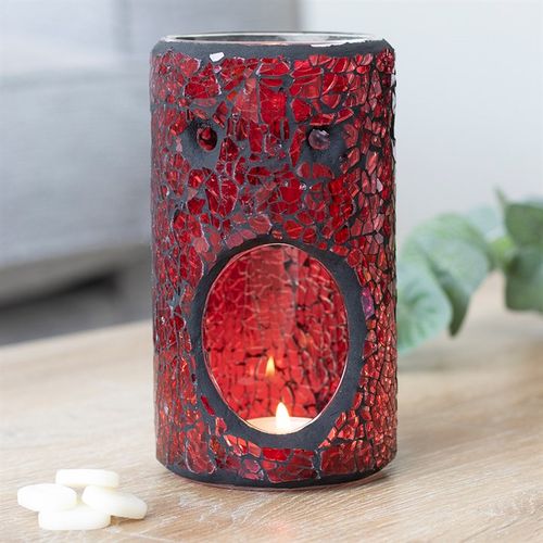 Red Pillar Crackle Glass Oil Burner and Wax Warmer image 0