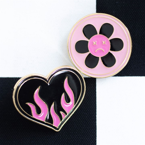 Burning Heart and Sad Flower Pin Badge Set image 1