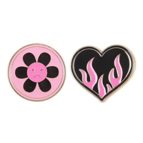 Burning Heart and Sad Flower Pin Badge Set image 2