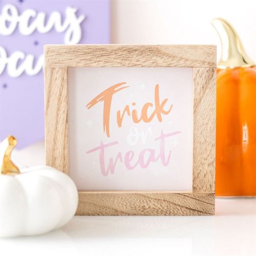 Pink Trick or Treat Wooden Frame Sign image 0