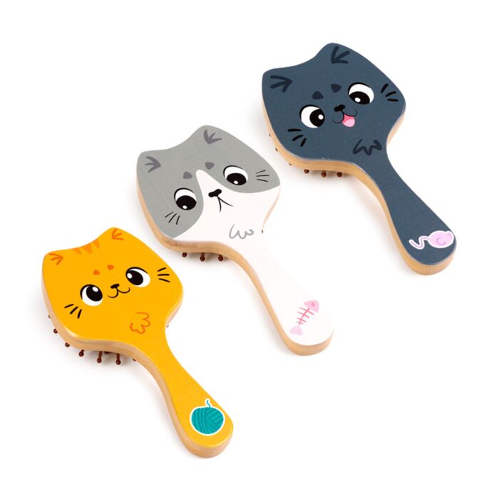 Bamboo Shaped Hair Brush - Beans & Co Cats image 2