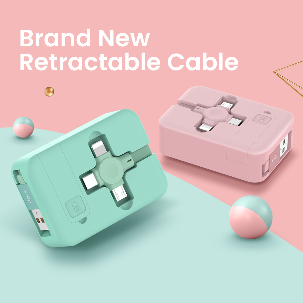 4 In 1 Retractable USB Cable Creative Macaron Type C Micro Cable For I Phone With Phone Stand Charging Data Cable Line Storage Box SPU: CJSJ1040798