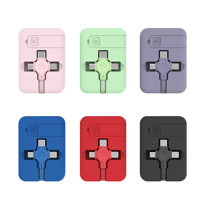 4 In 1 Retractable USB Cable Creative Macaron Type C Micro Cable For I Phone With Phone Stand Charging Data Cable Line Storage Box SPU: CJSJ1040798 - Image 3