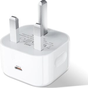 USB C Plug, 20W Power Adapter UK Plug – Fast Charge USB-C Wall Charger for iPhone 15/15 Plus/15 Pro/15 Pro Max, iPad Pro, Samsung S23 Ultra/S22/S21 & More